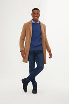 Slim Fit Cachet Notch Lapel Camel Overcoat - SAYKI