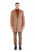 Slim Fit Cachet Notch Lapel Camel Wool Overcoat - SAYKI