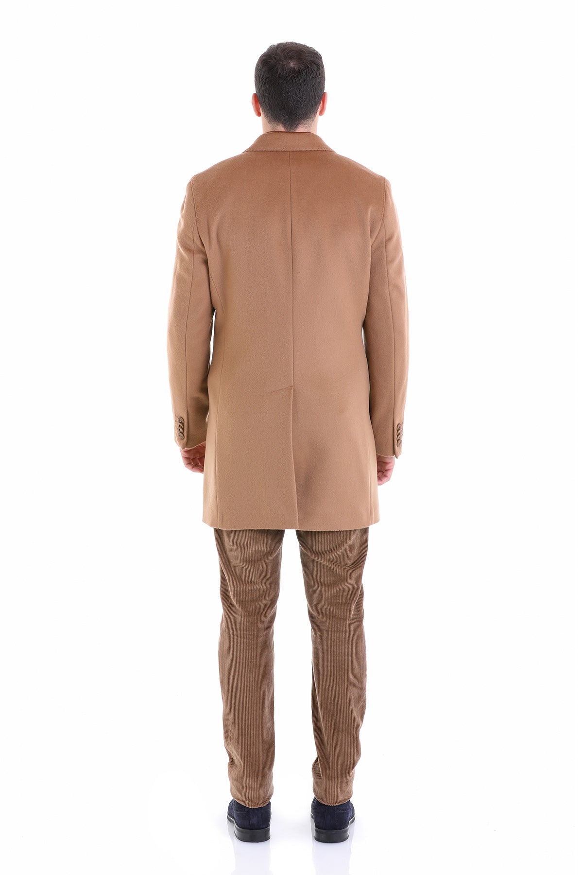 Slim Fit Cachet Notch Lapel Camel Wool Overcoat - SAYKI