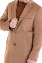 Slim Fit Cachet Notch Lapel Camel Wool Overcoat - SAYKI