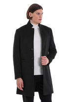 Slim Fit Cachet Notch Lapel Charcoal Overcoat - SAYKI