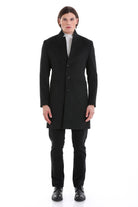 Slim Fit Cachet Notch Lapel Charcoal Overcoat - SAYKI