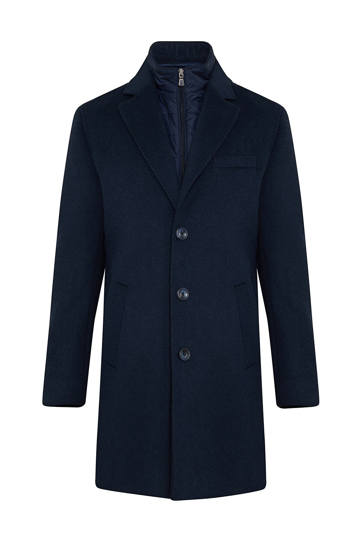 Slim Fit Cachet Notch Lapel Enamel Blue Wool Blend Overcoat