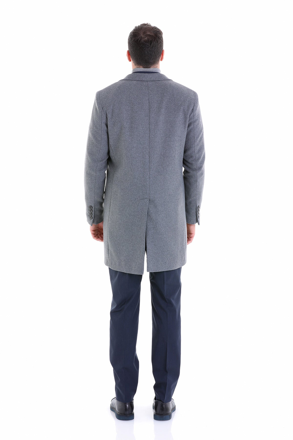 Slim Fit Cachet Notch Lapel Gray Wool Blend Overcoat - SAYKI