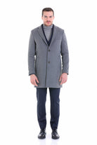 Slim Fit Cachet Notch Lapel Gray Wool Blend Overcoat - SAYKI