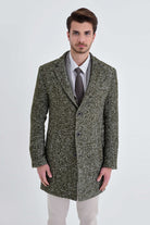 Slim Fit Cachet Notch Lapel Khaki Wool Blend Overcoat - MIB