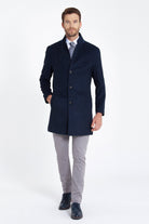 Slim Fit Cachet Notch Lapel Light Navy Overcoat - MIB