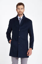 Slim Fit Cachet Notch Lapel Light Navy Overcoat - MIB