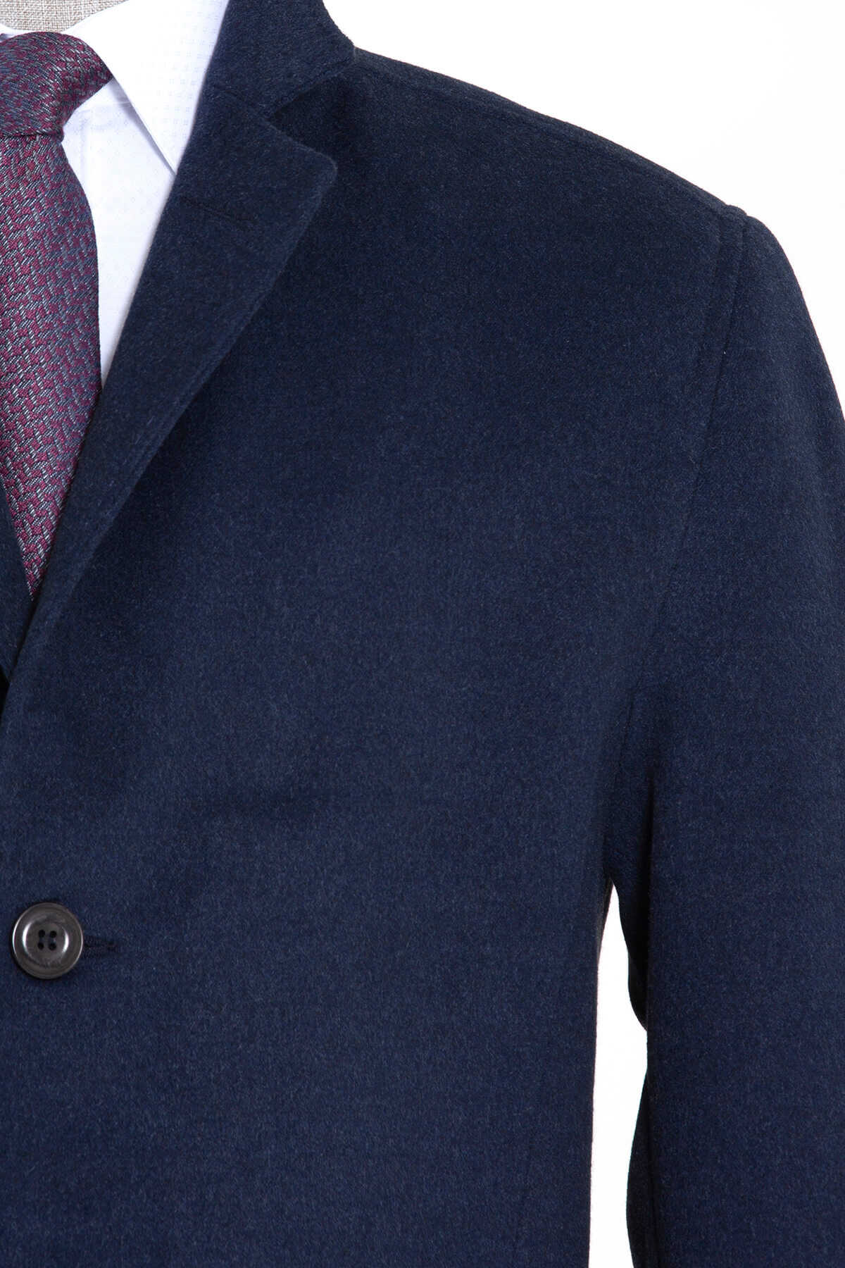 Slim Fit Cachet Notch Lapel Light Navy Overcoat - MIB