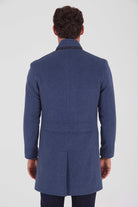 Slim Fit Cachet Notch Lapel Light Navy Wool Blend Overcoat