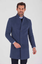 Slim Fit Cachet Notch Lapel Light Navy Wool Blend Overcoat