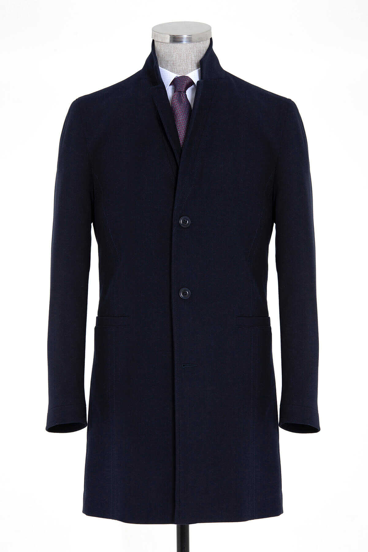 Slim Fit Cachet Notch Lapel Navy Overcoat - MIB