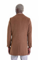 Slim Fit Cachet Notch Lapel Tobacco Wool Blend Overcoat