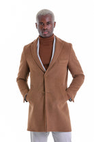 Slim Fit Cachet Notch Lapel Tobacco Wool Blend Overcoat