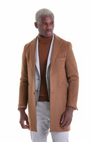 Slim Fit Cachet Notch Lapel Tobacco Wool Blend Overcoat