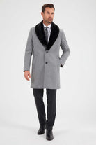 Slim Fit Cachet Notch Lapel Wool Blend Beige Overcoat Gray