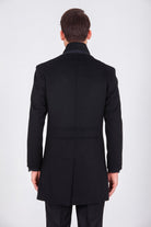 Slim Fit Cachet Notch Lapel Wool Blend Black Overcoat Black