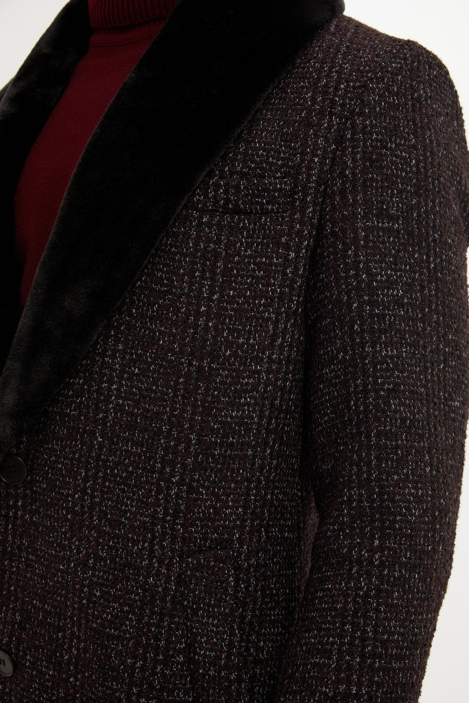 Slim Fit Cachet Notch Lapel Wool Blend Burgundy Overcoat