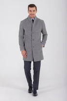 Slim Fit Cachet Notch Lapel Wool Blend Navy Overcoat Gray