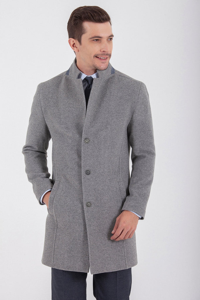 Slim Fit Cachet Notch Lapel Wool Blend Navy Overcoat Gray