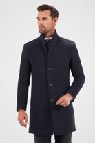 Slim Fit Cachet Notch Lapel Wool Blend Navy Overcoat Navy