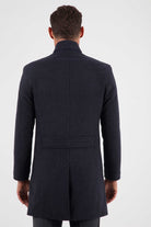 Slim Fit Cachet Notch Lapel Wool Blend Navy Overcoat Navy