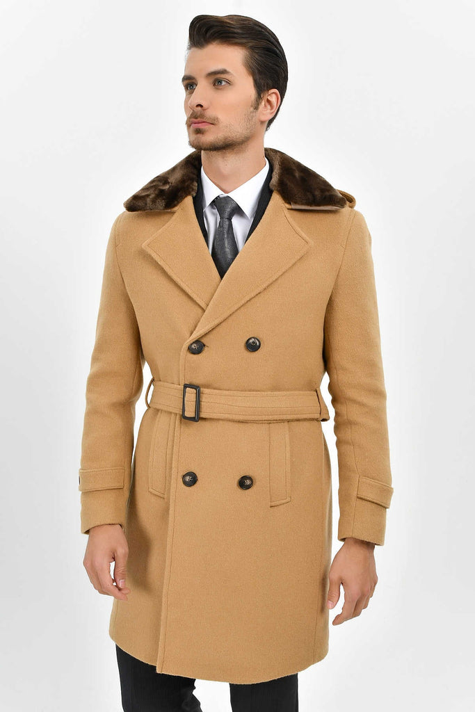 Slim Fit Cachet Peak Double Breasted Wool Blend Camel