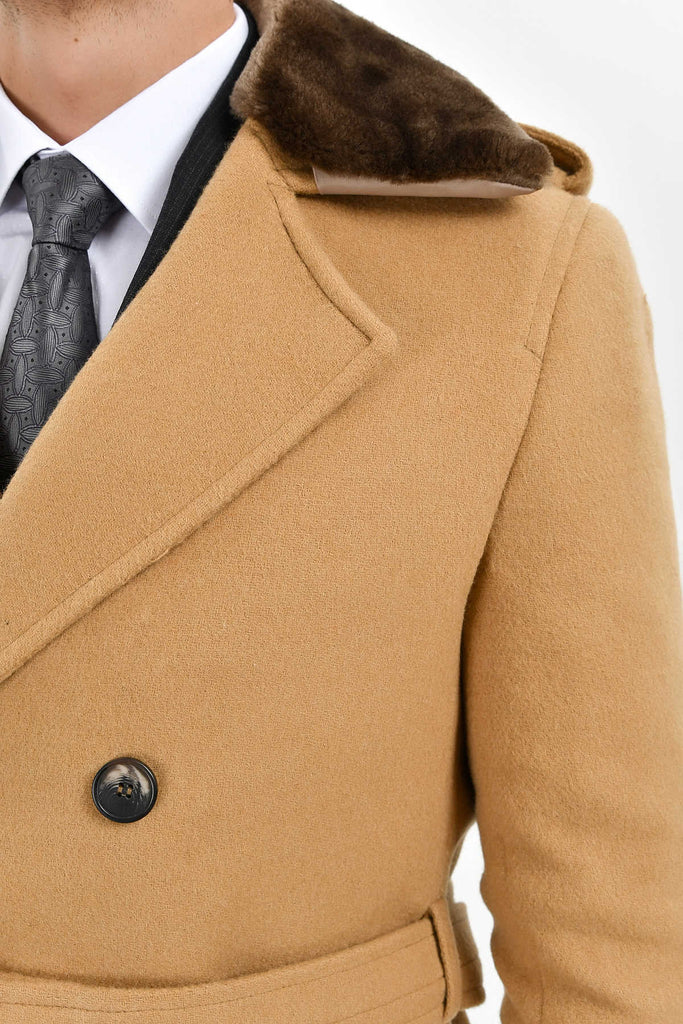 Slim Fit Cachet Peak Double Breasted Wool Blend Camel