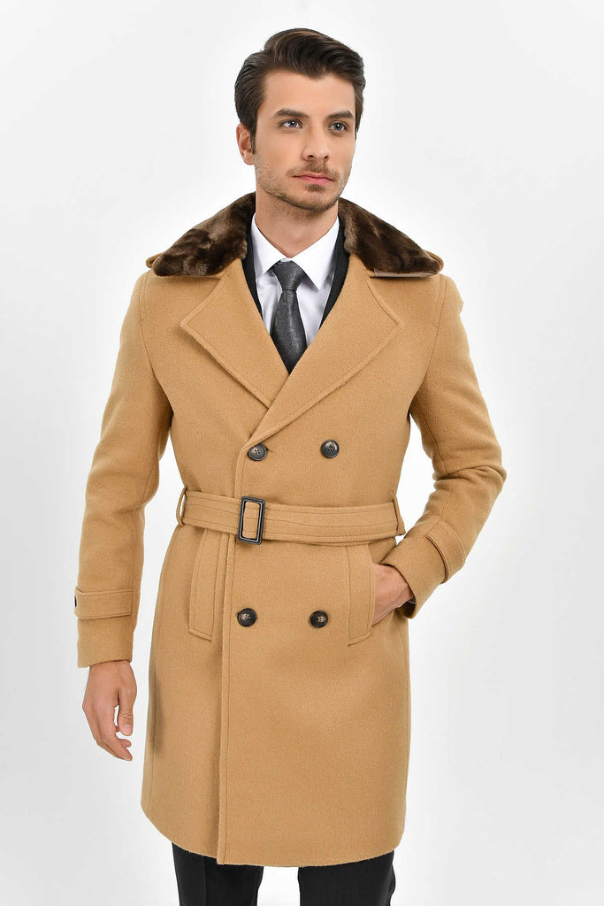 Slim Fit Cachet Peak Double Breasted Wool Blend Camel