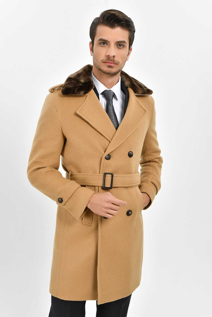 Slim Fit Cachet Peak Double Breasted Wool Blend Camel