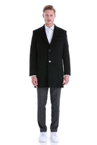 Slim Fit Cachet Peaked Lapel Black Wool Blend Overcoat