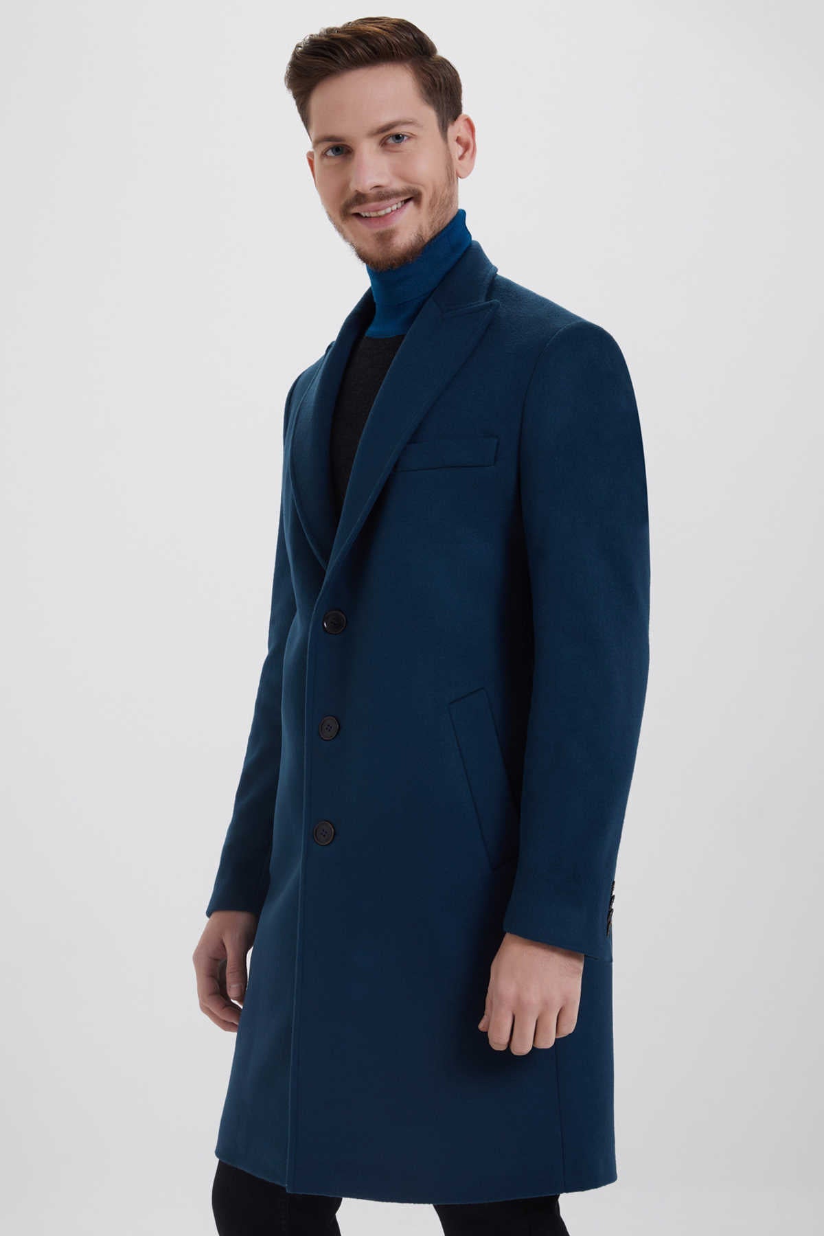 Slim Fit Cachet Peaked Lapel Enamel Blue Wool Blend