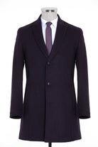 Slim Fit Cachet Peaked Lapel Purple Wool Blend Overcoat