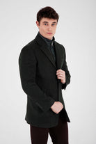 Slim Fit Cachet Rodos Notch Lapel Wool Blend Green Coat