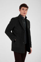 Slim Fit Cachet Rodos Notch Lapel Wool Blend Green Coat