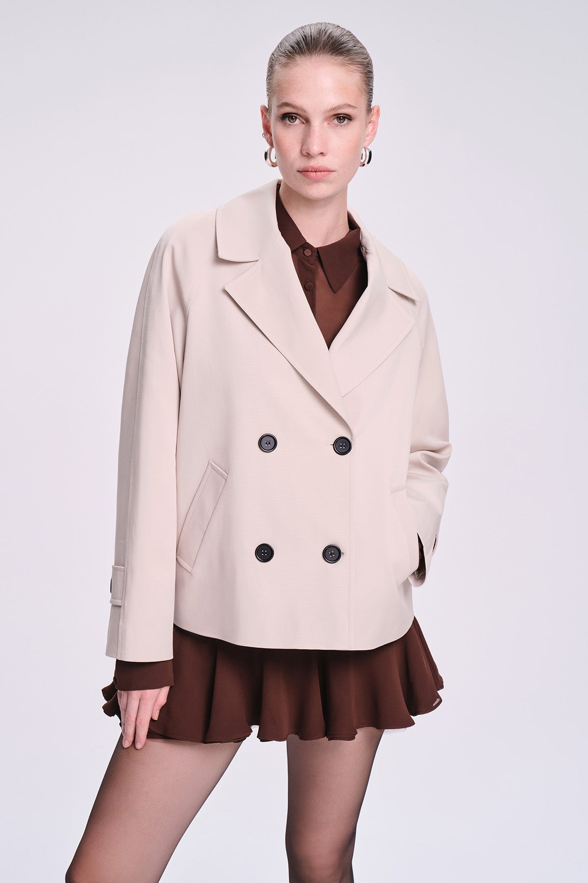 Slim Fit Cachet Sarah Cotton Blend Beige Long Coat - MIB