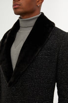 Slim Fit Cachet Shawl Collar Black Wool Blend Overcoat - MIB