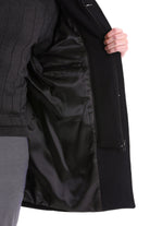 Slim Fit Cachet Stand Collar Black Wool Blend Overcoat