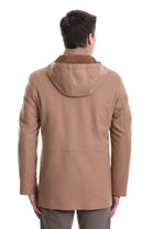 Slim Fit Cachet Stand Collar Camel Hooded Coat - SAYKI