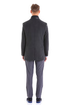 Slim Fit Cachet Stand Collar Dark Gray Wool Blend Overcoat