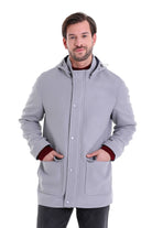 Slim Fit Cachet Stand Collar Gray Hooded Coat - SAYKI