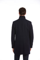 Slim Fit Cachet Stand Collar Navy Wool Blend Overcoat - MIB