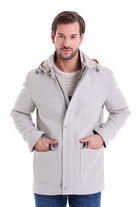 Slim Fit Cachet Stand Collar Stone Hooded Coat - SAYKI