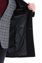 Slim Fit Cachet TBC Notch Lapel Wool Black Overcoat Black