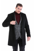 Slim Fit Cachet TBC Notch Lapel Wool Black Overcoat Black