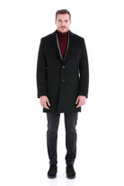 Slim Fit Cachet TBC Notch Lapel Wool Black Overcoat Black