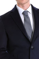 Slim Fit Cachet TBC Notch Lapel Wool Black Overcoat Navy