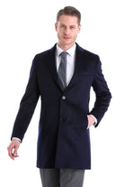 Slim Fit Cachet TBC Notch Lapel Wool Black Overcoat Navy