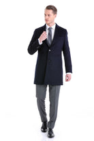 Slim Fit Cachet TBC Notch Lapel Wool Black Overcoat Navy