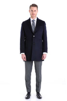 Slim Fit Cachet TBC Notch Lapel Wool Black Overcoat Navy